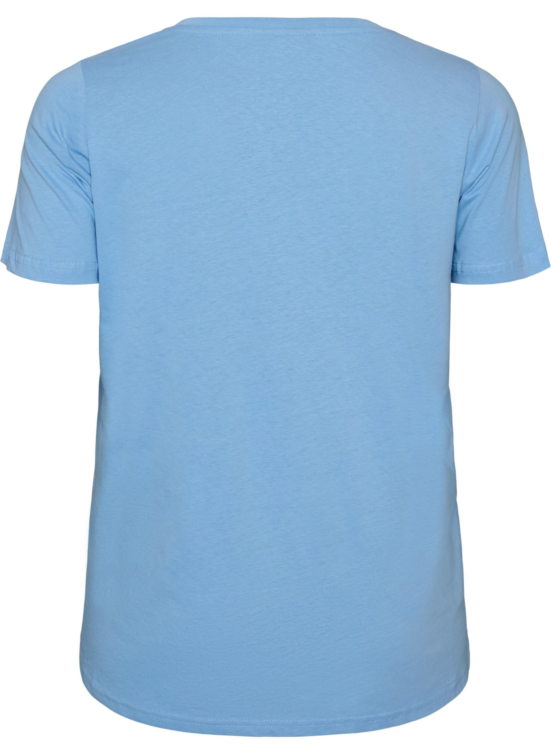 ZizziKatoenen T-shirt met V-hals en print aan de voorkant, Blauw, Packshot image number 1