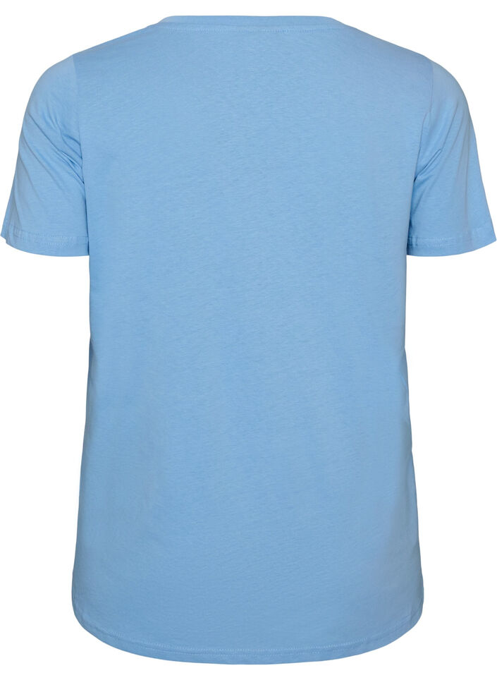 Katoenen T-shirt met V-hals en print aan de voorkant, Blauw, Packshot image number 1