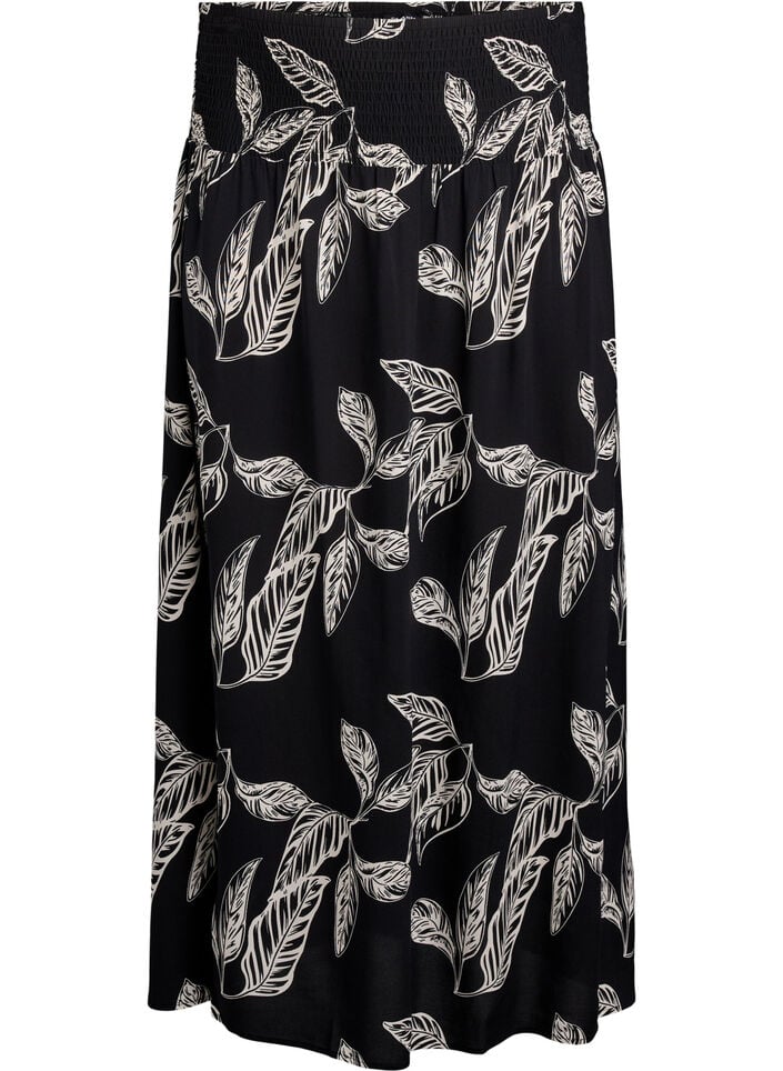 FLASH - Maxi rok in viscose met smokwerk, Zwart, Packshot image number 0