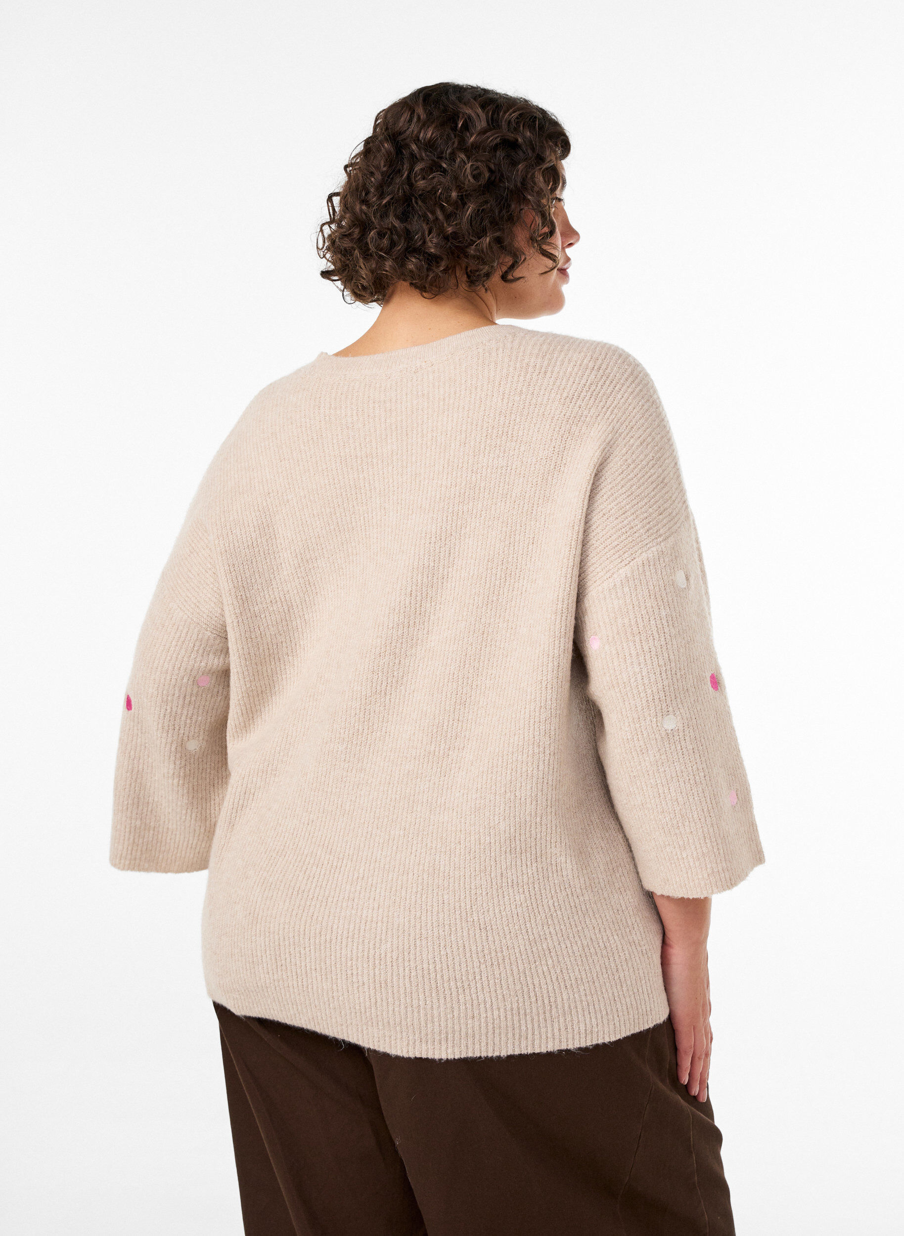 ZizziGebreide blouse met kleine geborduurde motieven, Beige, Model image number 2