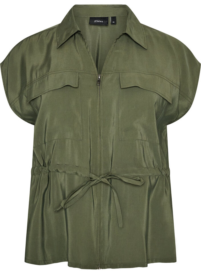 Gilet en modal avec fermeture &eacute;clair et ceinture &agrave; nouer, Vert, Packshot image number 0