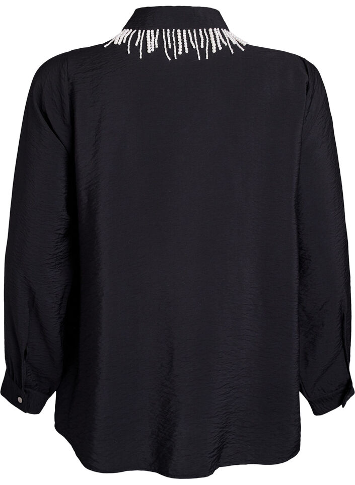 Viscose tuniek met parelgeborduurde kraag, Black, Packshot