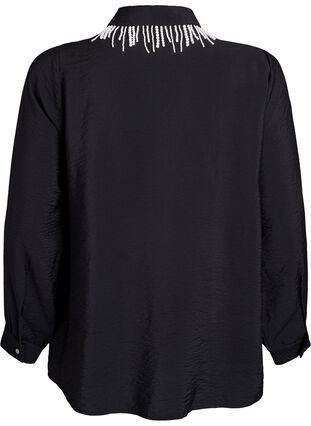 ZizziViscose tuniek met parelgeborduurde kraag, Black, Packshot image number 1