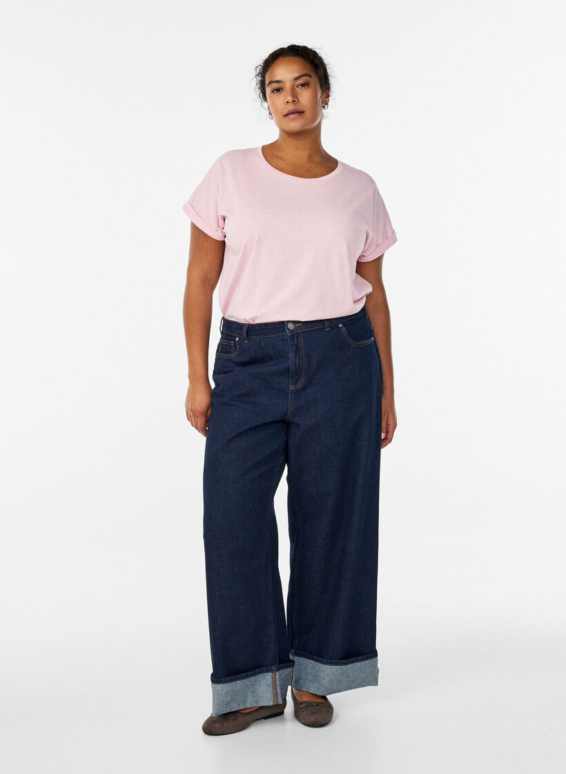 T-shirt met korte mouwen in een katoenmix, Roze, Model image number 1