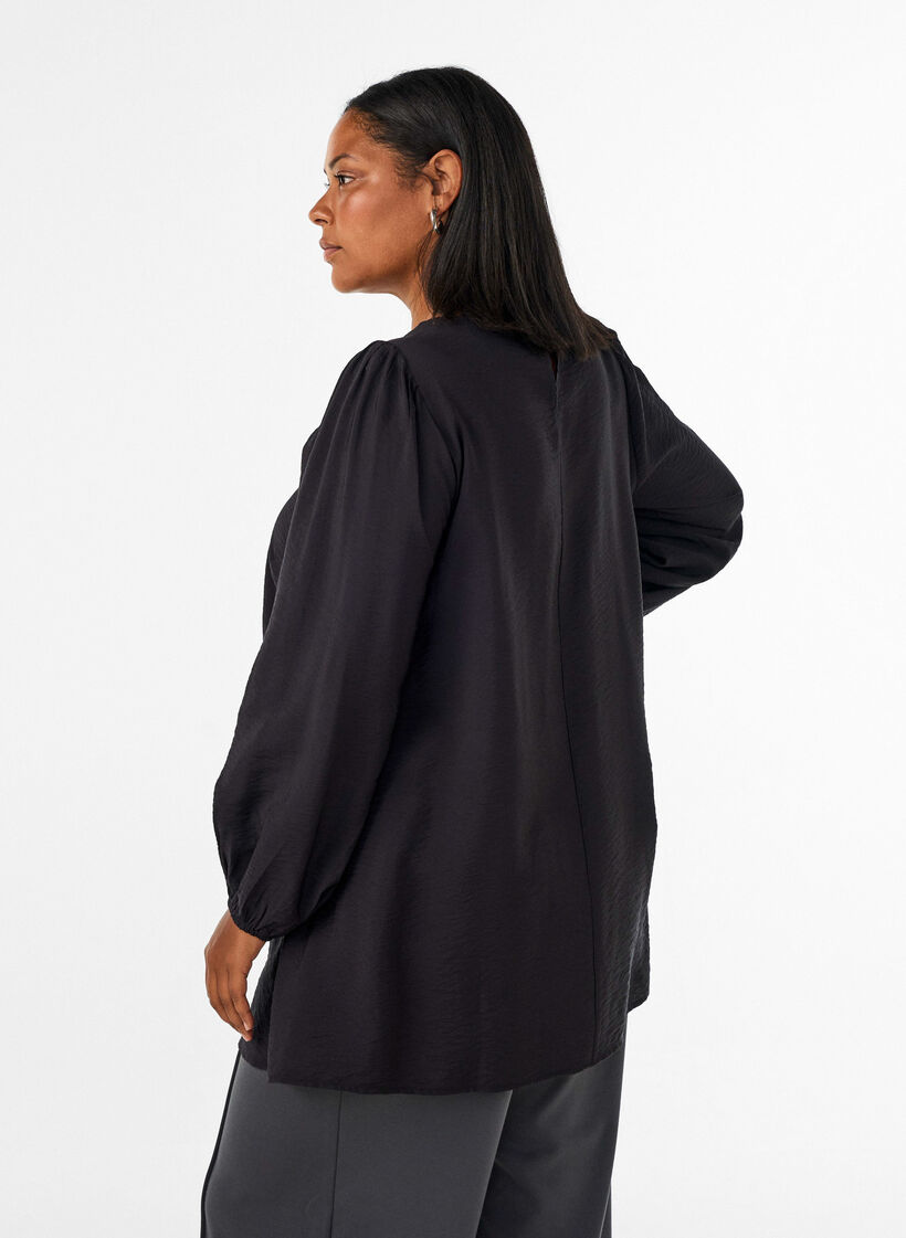Viscose tuniek met kanten detail, Zwart, Model image number 2