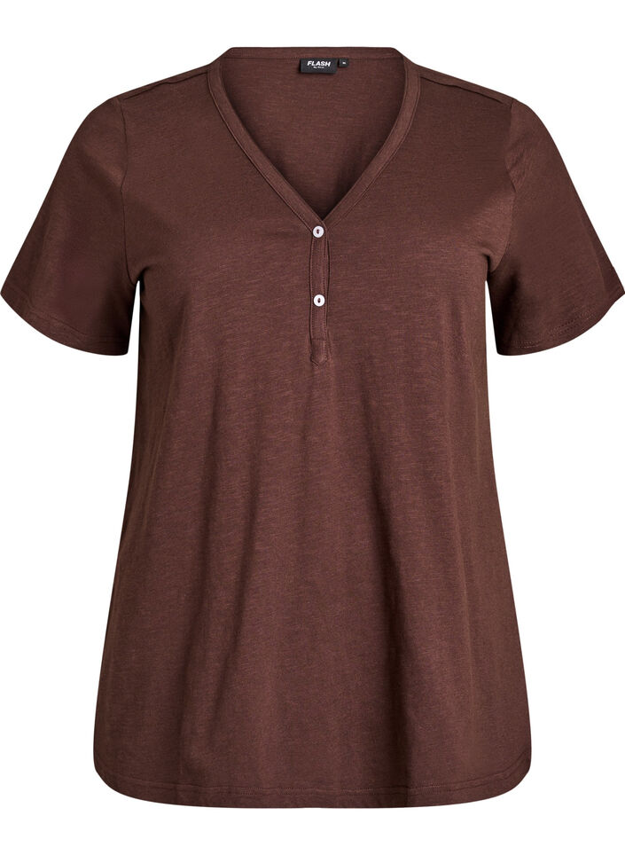 T-shirt met knoopdetail, Bruin, Packshot image number 0