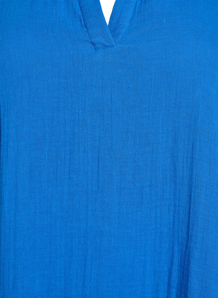 Korte A-lijn jurk in katoenen mousseline, Blauw, Packshot image number 2