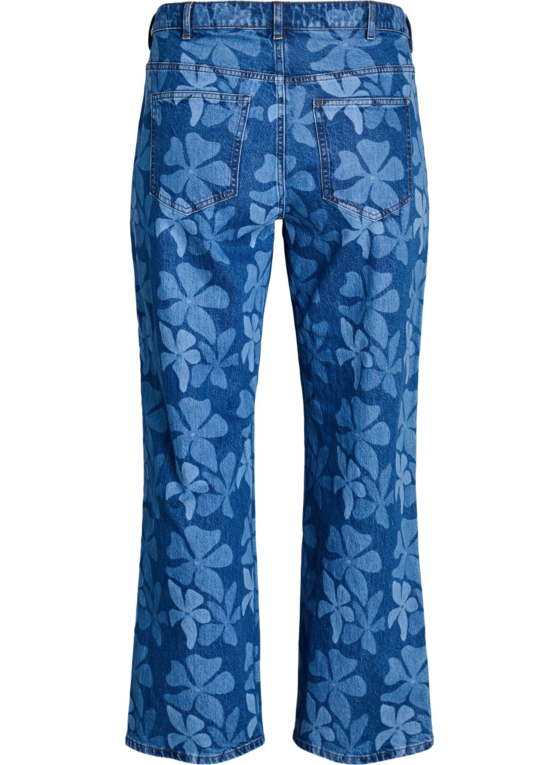 ZizziMyra jeans in bloemen denim met een Wide fit, Blauw, Packshot image number 1