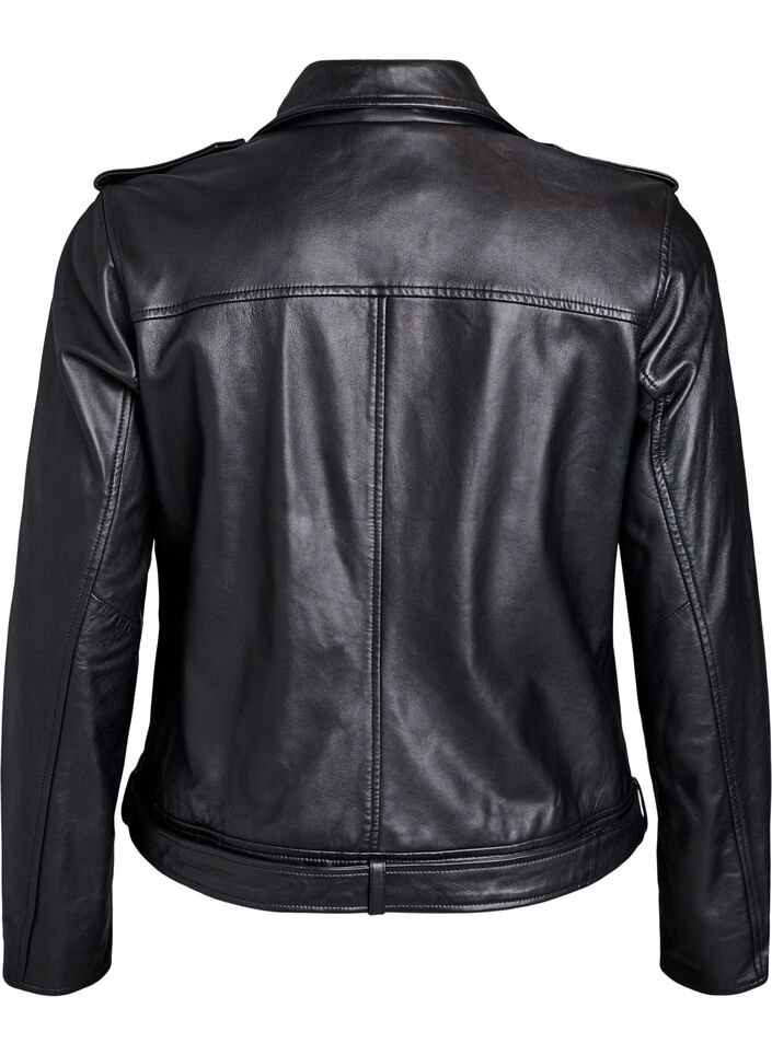 Leren bikerjack met riem, Black, Packshot