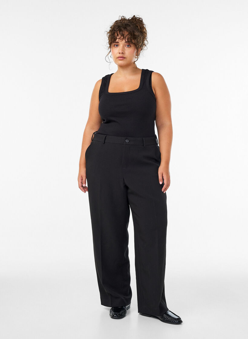 Op maat gemaakte broek met wijde pijpen en hoge taille, Zwart, Model image number 0