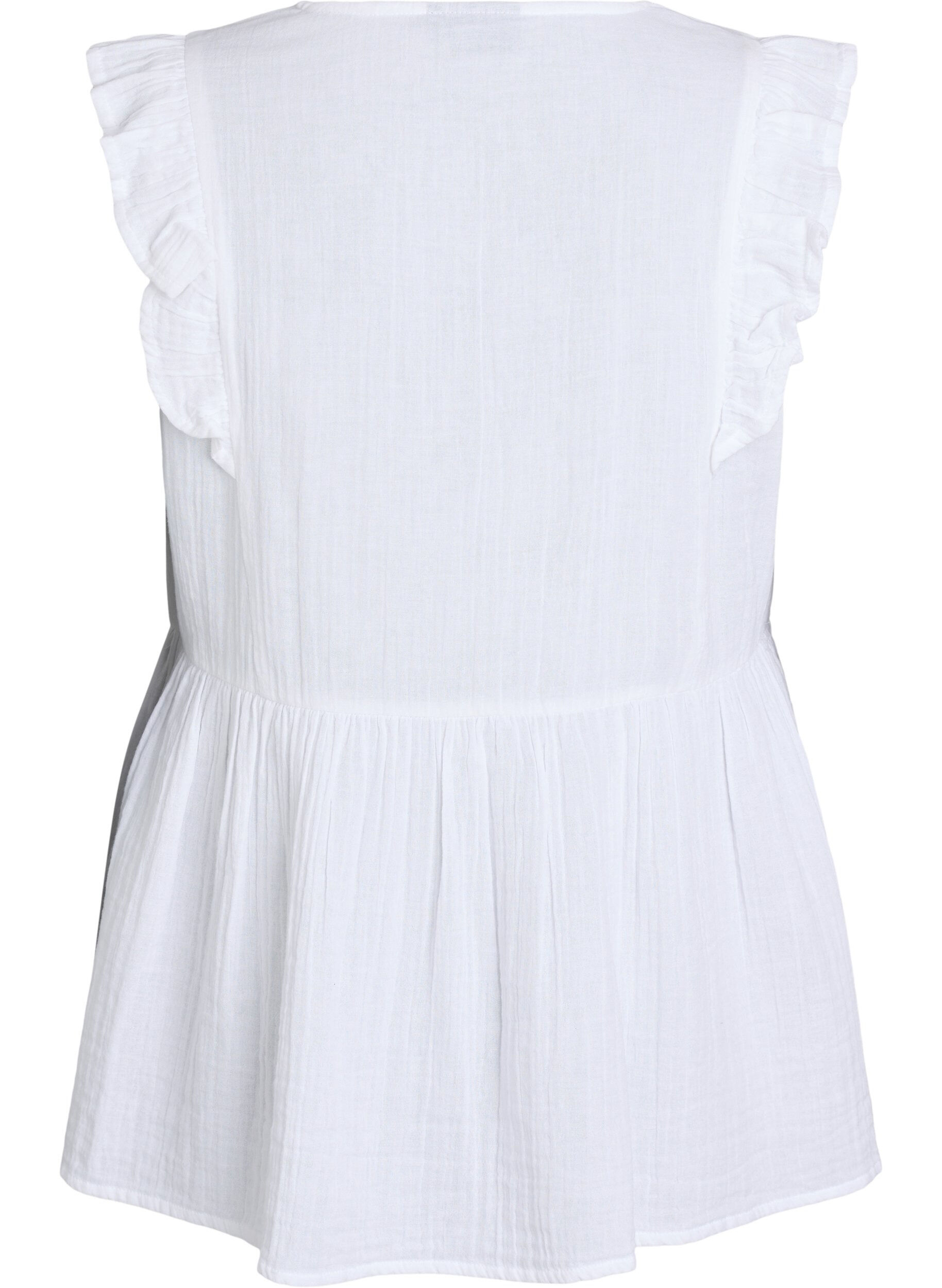 ZizziMouwloze blouse van katoen mousseline met ruches, Wit, Packshot image number 1