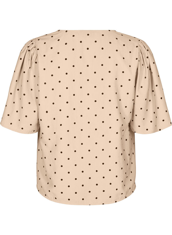 Blouse met losse mouwen en een V-hals, Doeskin w. dot AOP, Packshot