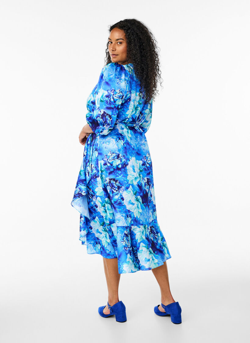 Omslagjurk met bloemenprint met 3/4 mouwen, Blue Splash Flower, Model