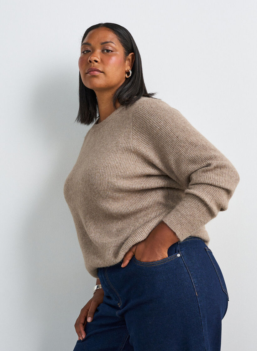 Gem&ecirc;leerde gebreide blouse met ronde hals, Beige, Model image number 0