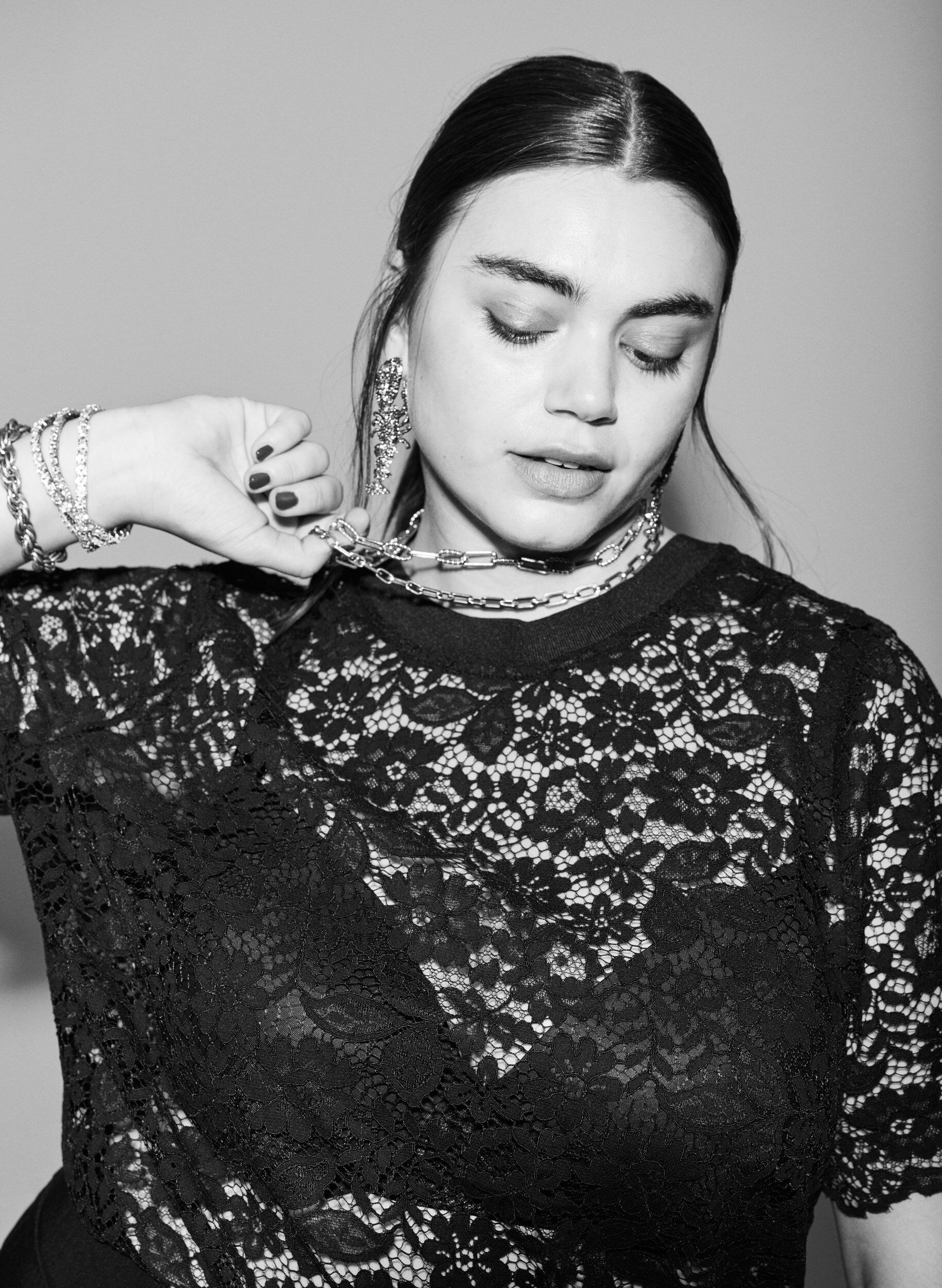 ZizziKanten blouse met korte mouwen en ronde hals, Zwart, Image image number 0