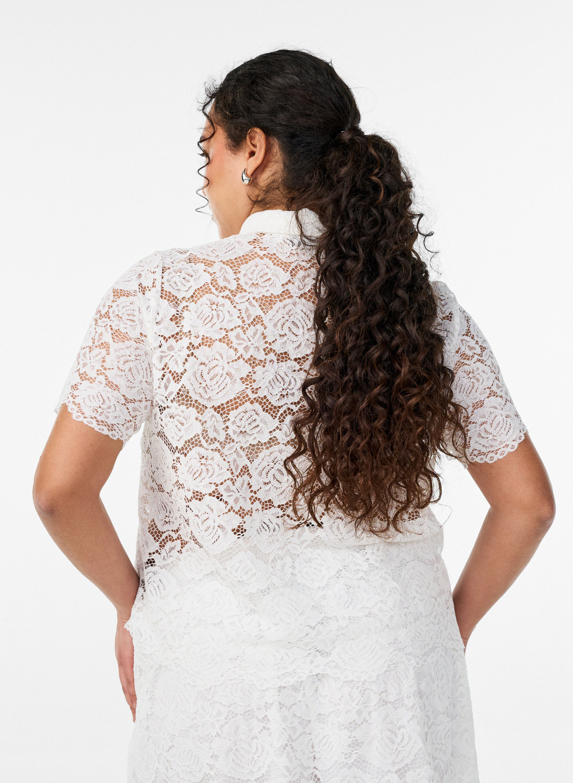 ZizziKanten shirt blouse met parelknopen, Wit, Model image number 2