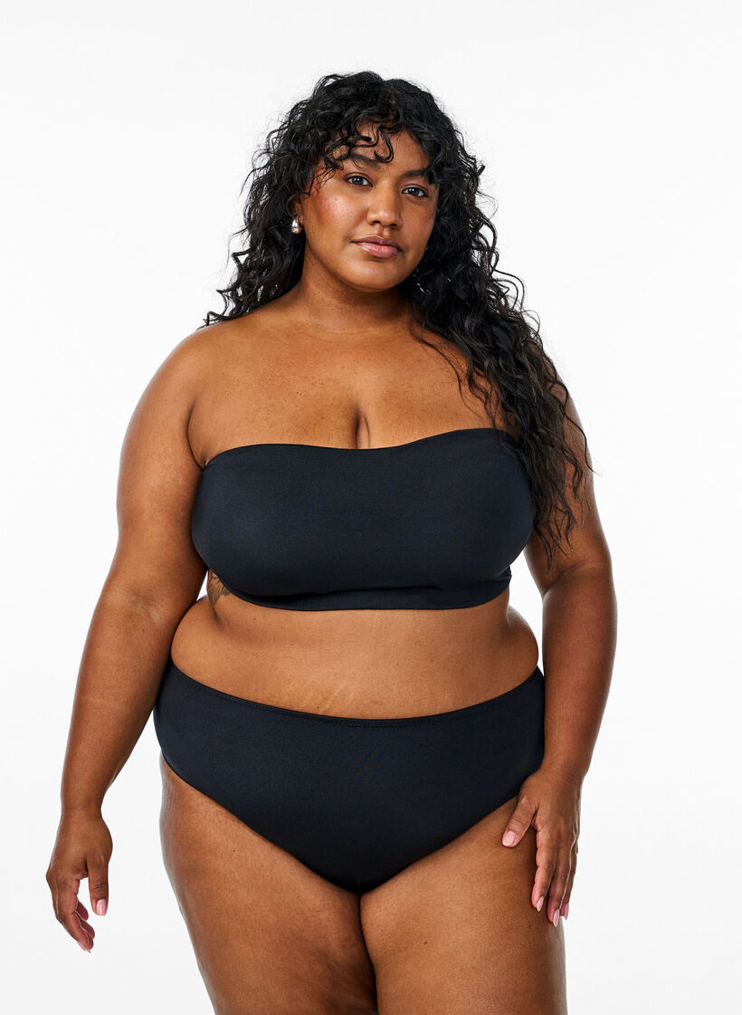 Effen bandeau bikini top, Zwart, Model image number 1