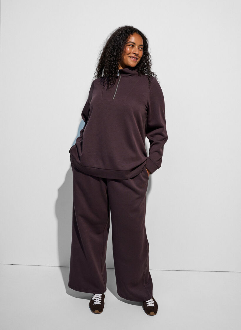 Sweatpants met hoge taille en wijde pijpen, Bruin, Model image number 0