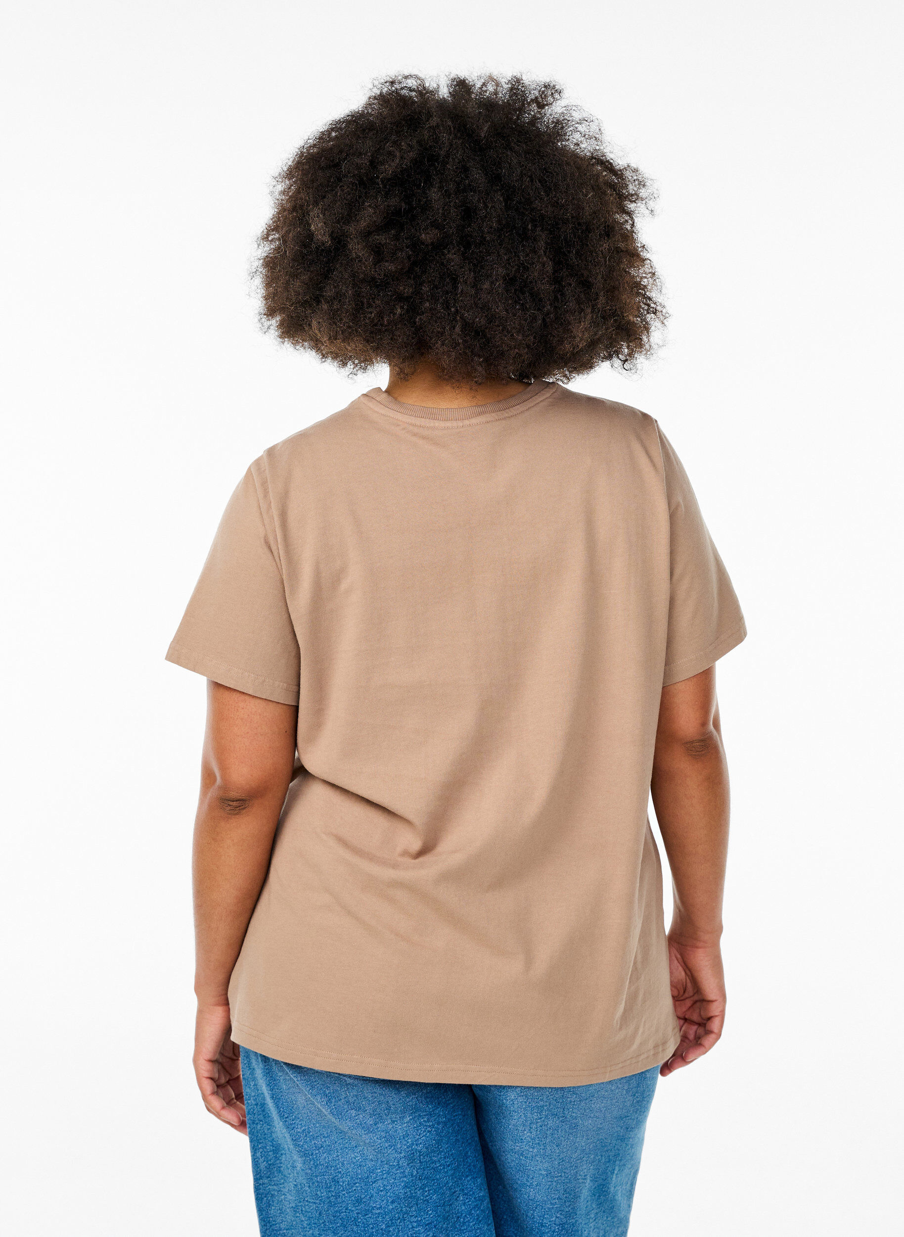 ZizziT-shirt van biologisch katoen met statementprint, Beige, Model image number 2