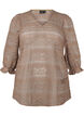 Blouse met gatenpatroon en 3/4 mouwen, Bruin, Packshot image number 0