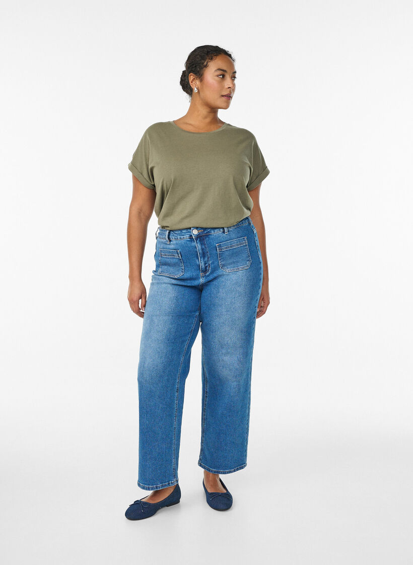 T-shirt met korte mouwen van katoenmix, Groen, Model image number 1