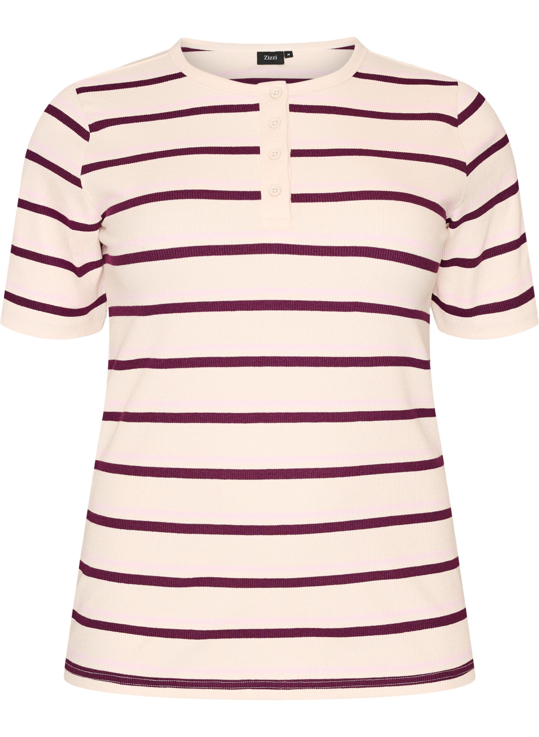 T-shirt met strepen en geribde knoopdetails