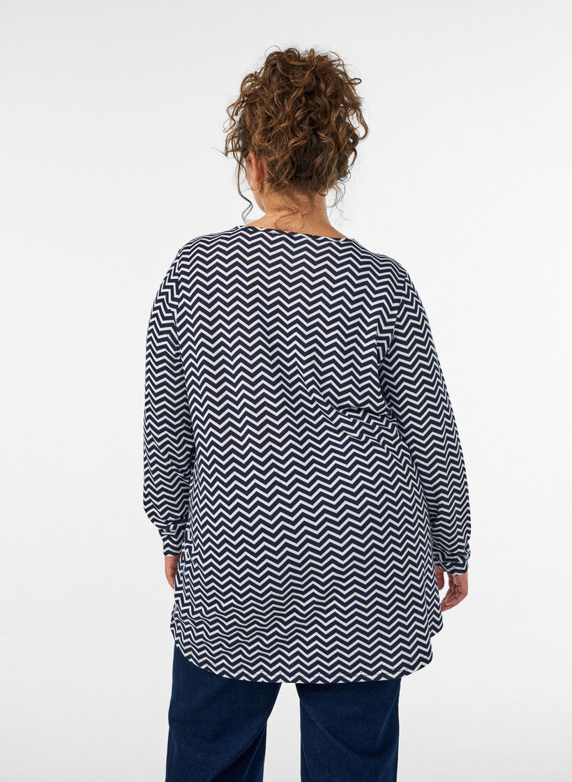 Gedessineerde blouse met lange mouwen, Blauw, Model image number 2