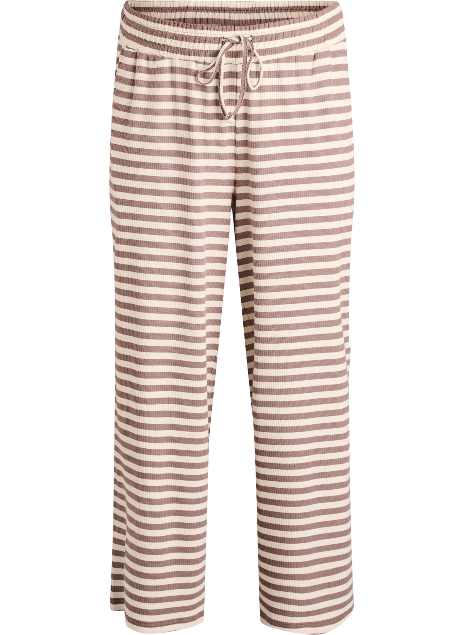 ZizziGestreepte pyjamabroek met een high waist en wijde pijpen, Beige, Packshot image number 0
