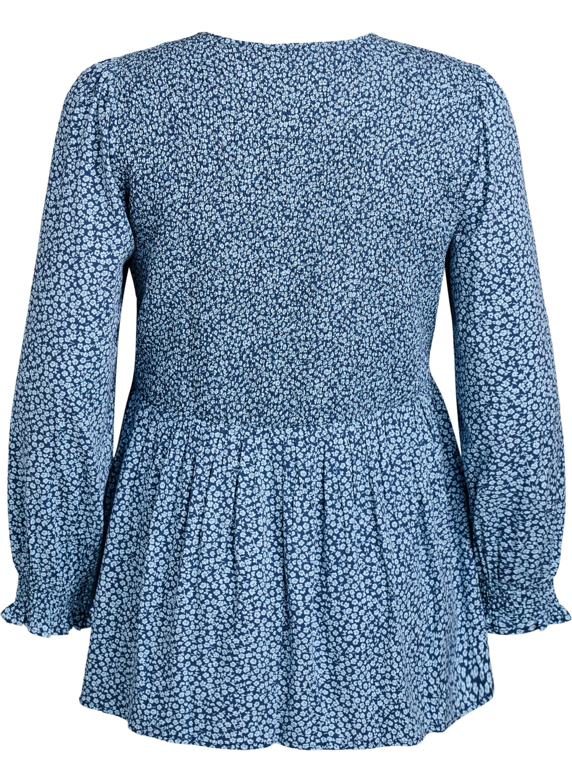 ZizziBlouse met gesmokte top en bloemenprint, Blauw, Packshot image number 1