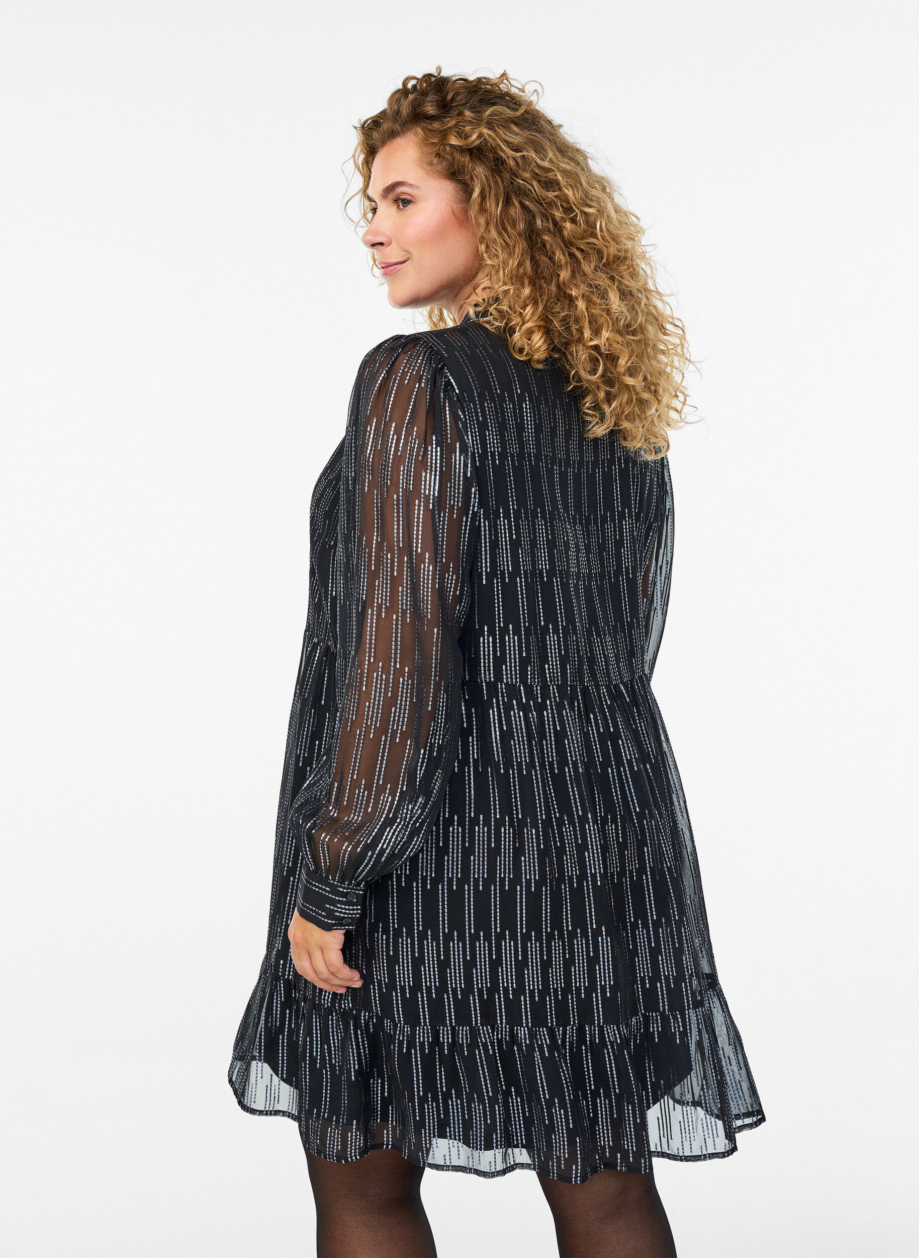 ZizziKorte feestjurk met glitterpatroon, Zwart, Model image number 2