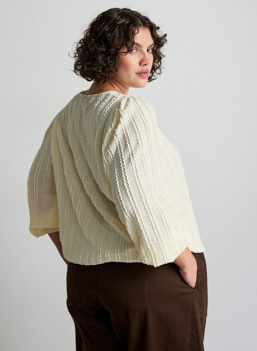 Jersey blouse met structuur en ballonsilhouet, Vanille, Model image number 2