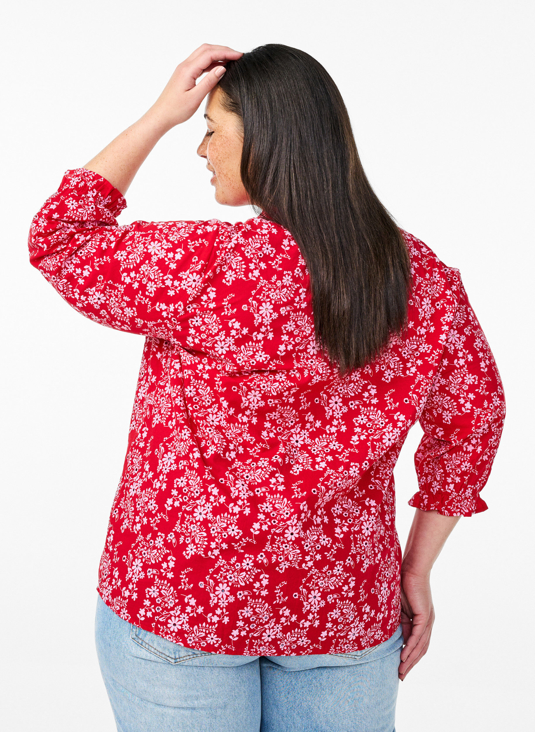 ZizziKatoenen blouse met bloemenprint, Rood, Model image number 2