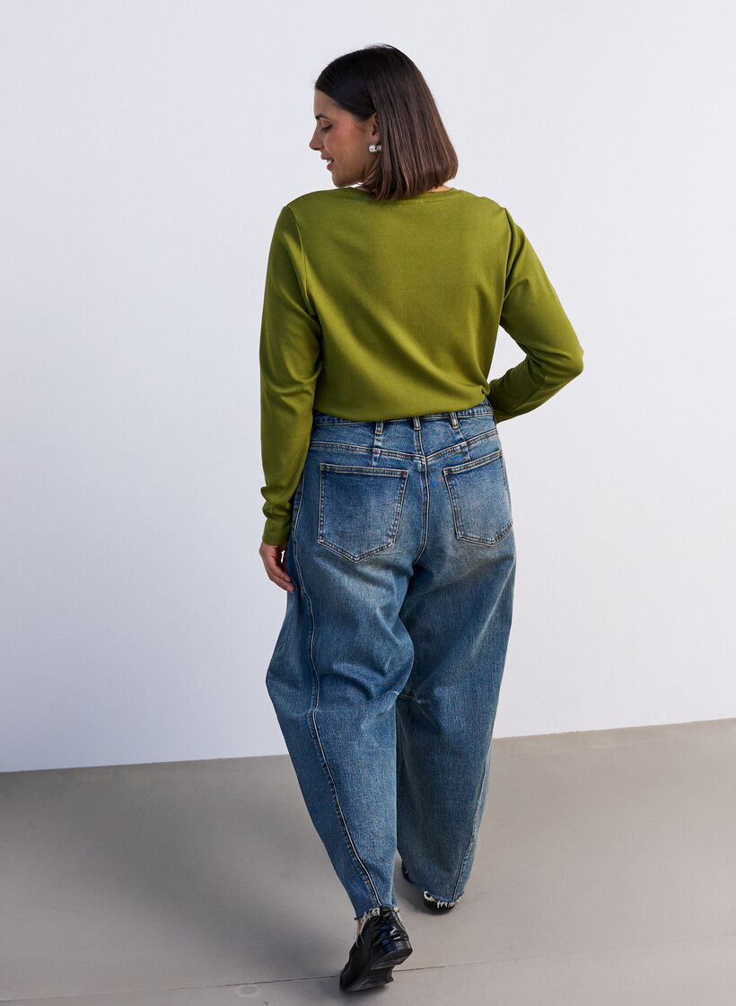 Basic T-shirt met lange mouwen en ronde hals, Groen, Model image number 2