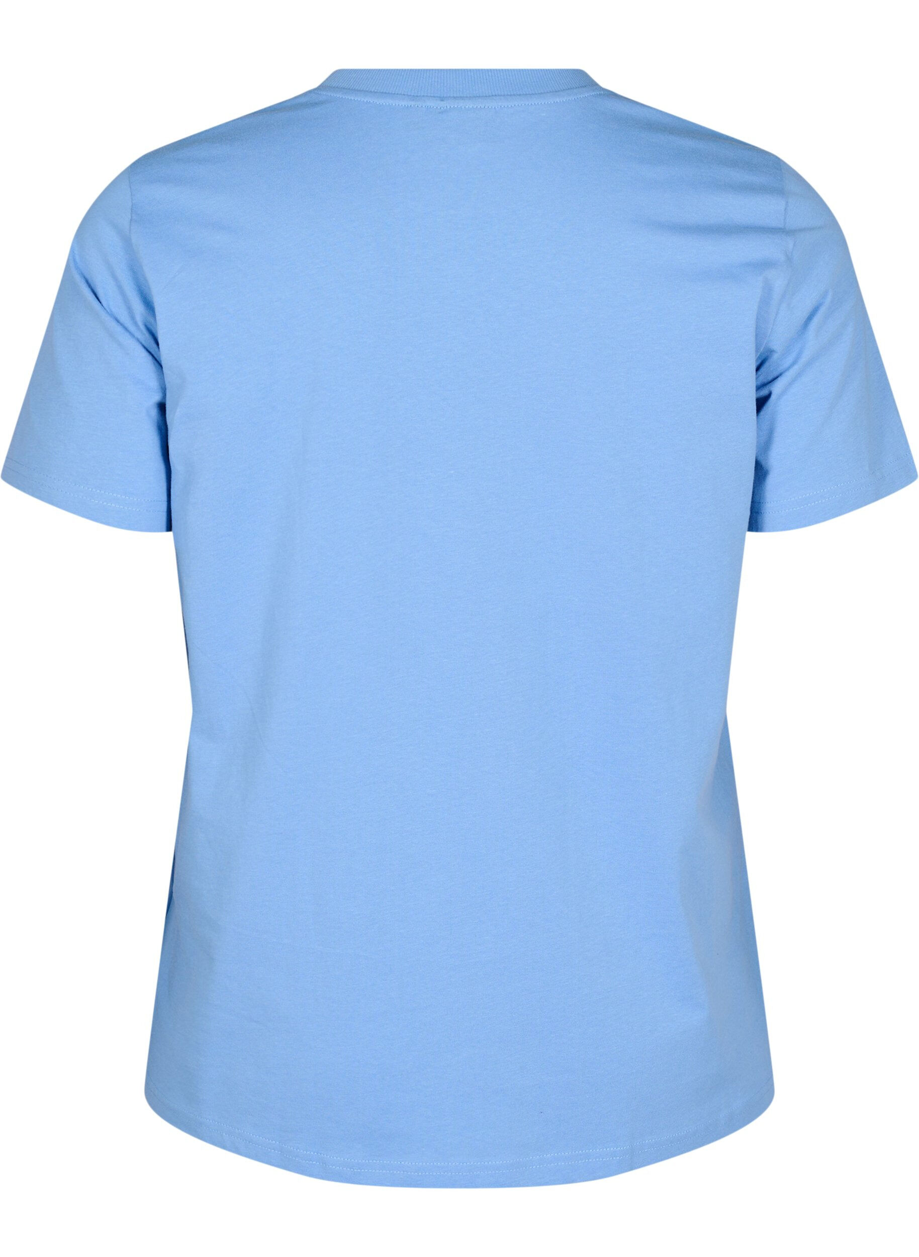 ZizziBasic katoenen T-shirt met ronde hals, Blauw, Packshot image number 1