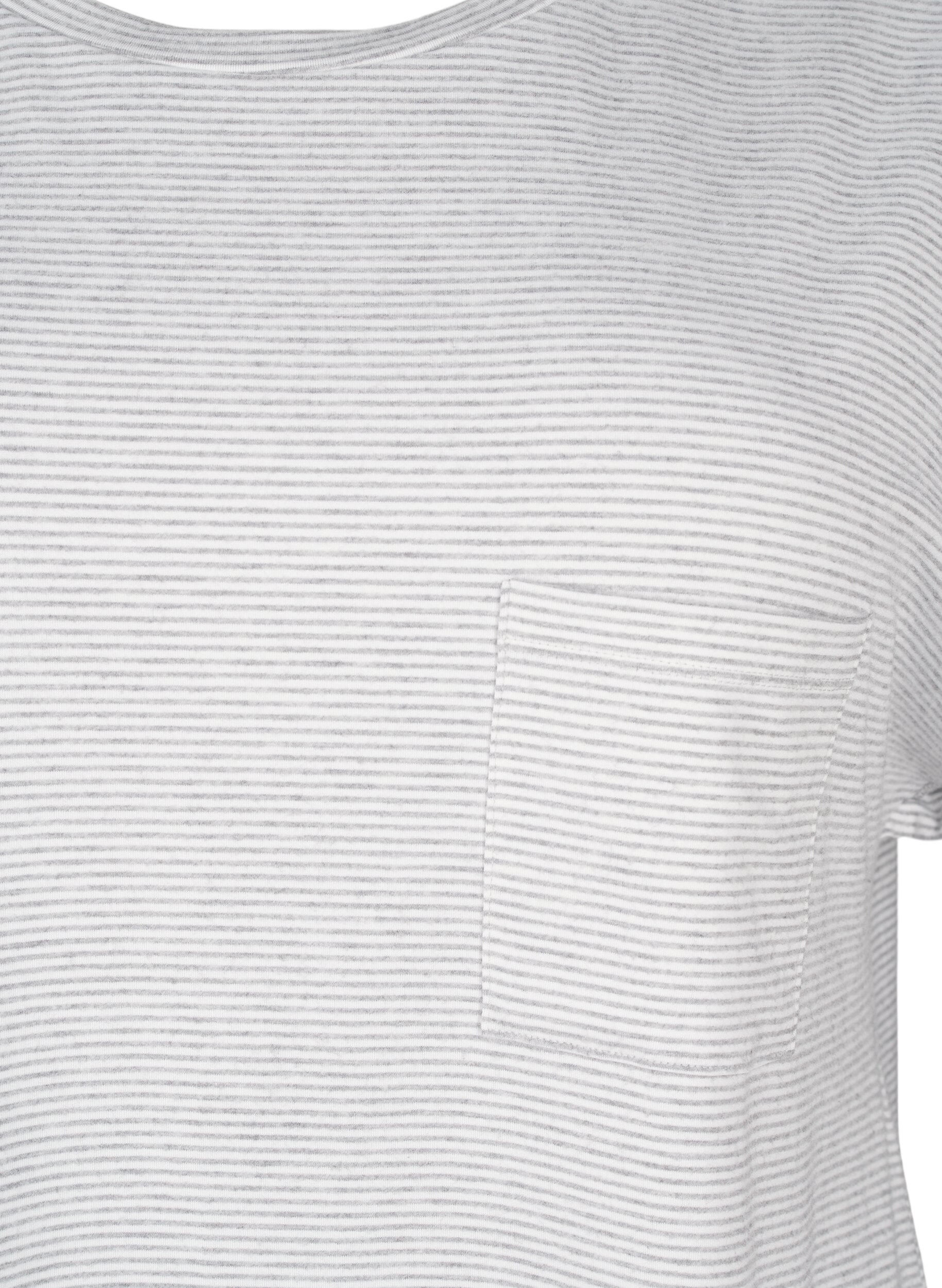 ZizziGestreept nachthemd met korte mouwen, Grijs, Packshot image number 2