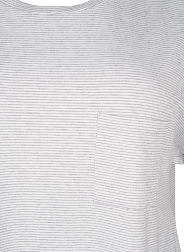 Gestreept nachthemd met korte mouwen, Grijs, Packshot image number 2