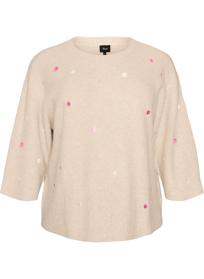 Gebreide blouse met kleine geborduurde motieven, Beige, Packshot image number 0