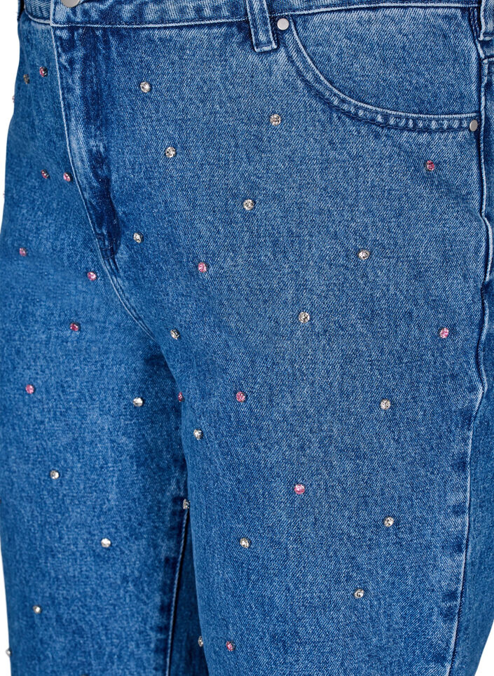Hoog getailleerde Gemma jeans met strass-steentjes, Blue Denim, Packshot