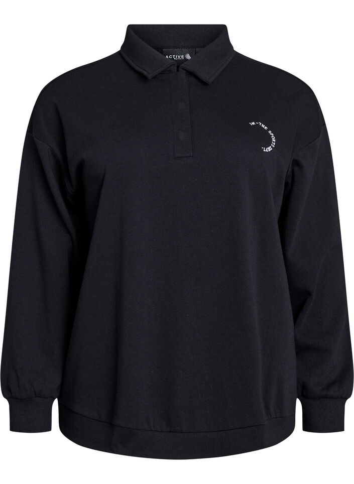 Sporty sweatshirt met kraag, Black, Packshot