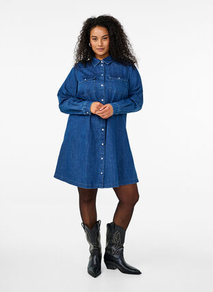 ZizziDenim jurk met knopen, Blue Denim, Model image number 2