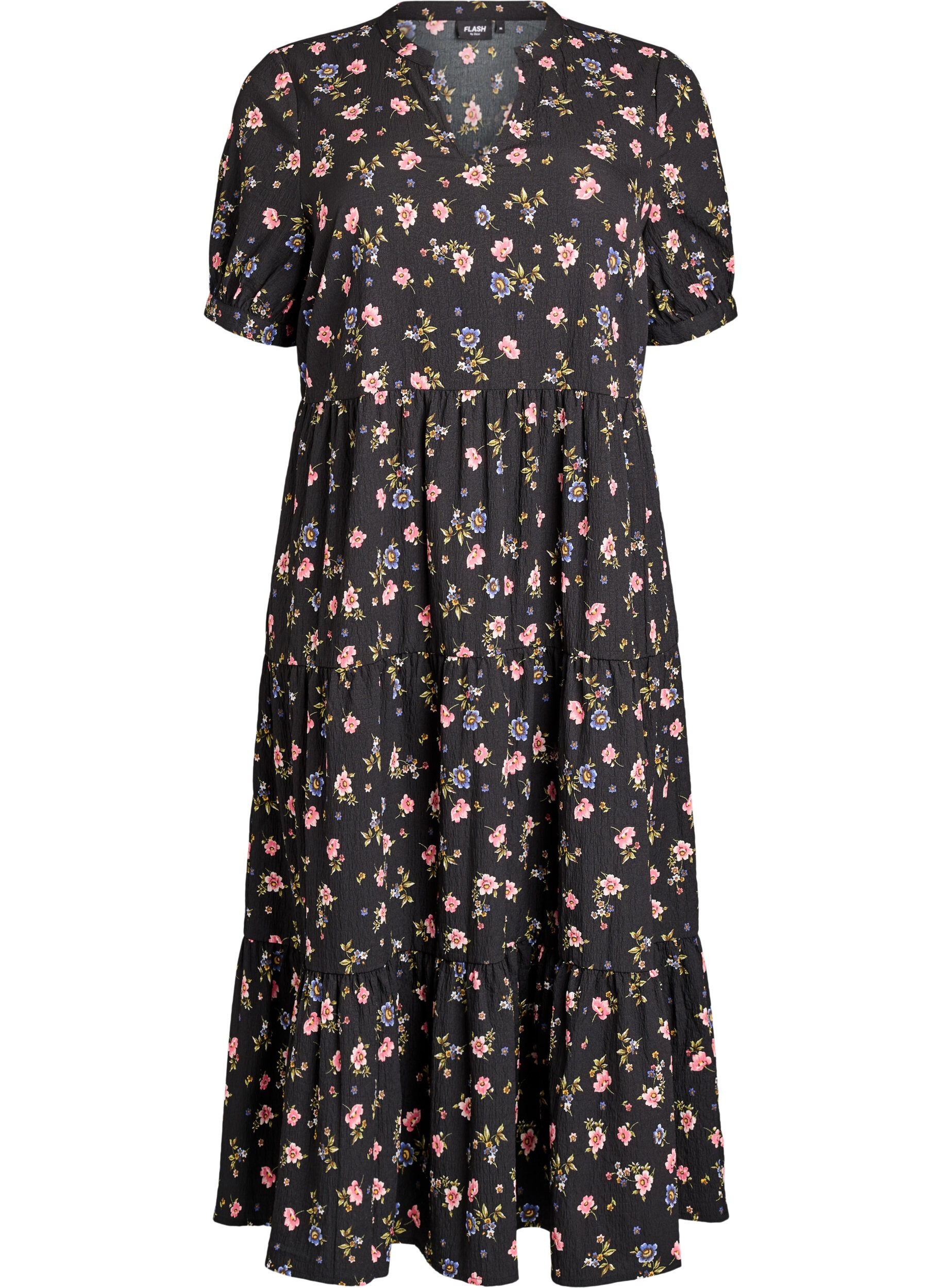 FLASH - Enkellange jurk met korte mouwen en gelaagde ruches