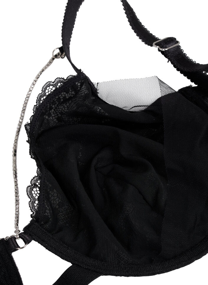Volledig dekkende kanten bh met kettingdetail, Black, Packshot