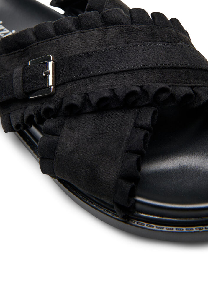 Wide fit - Instapsandaal met ruche details, Black, Packshot