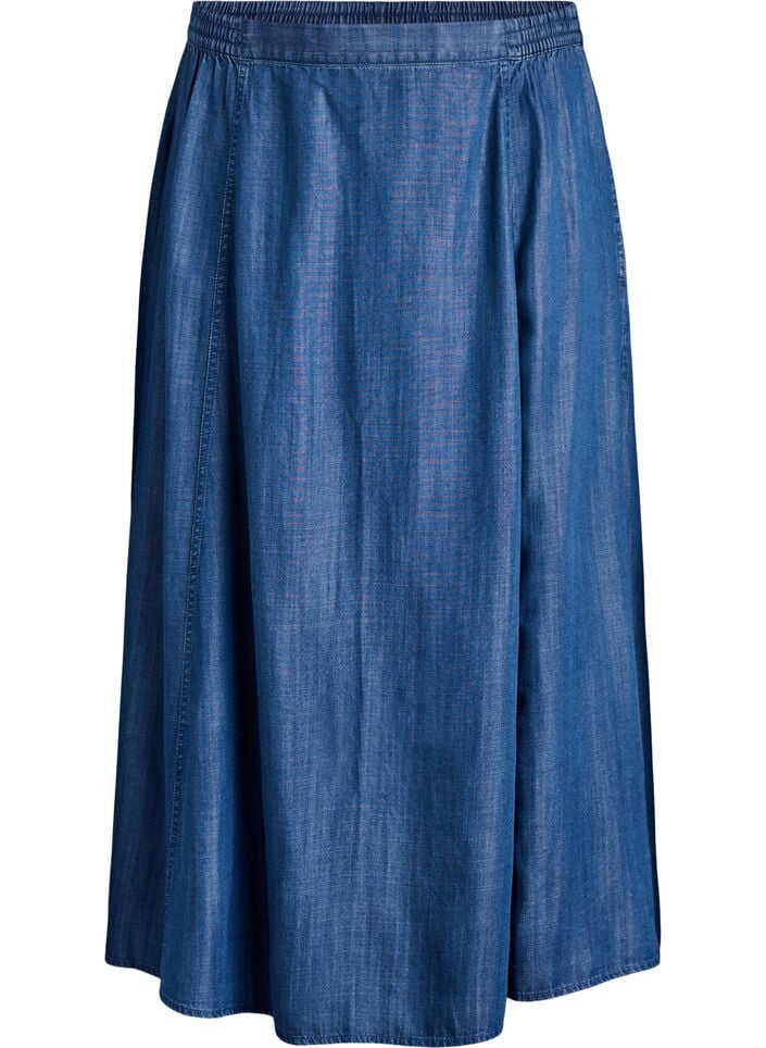 Maxirok in lyocell met een denimlook, Blauw, Packshot image number 0