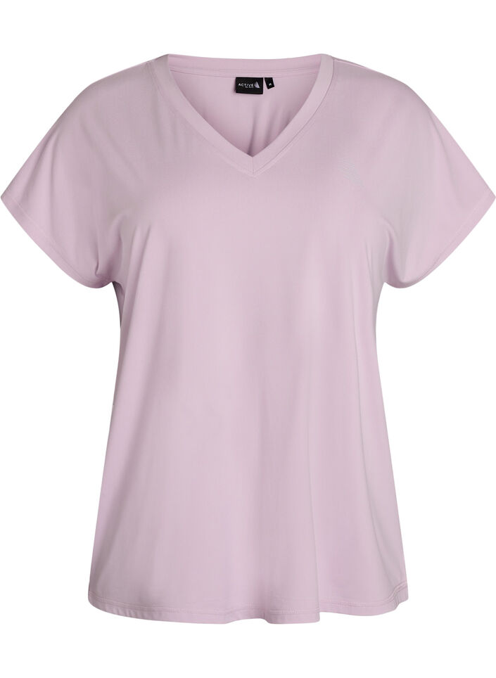 Losvallend trainings-T-shirt met V-hals, Paars, Packshot image number 0