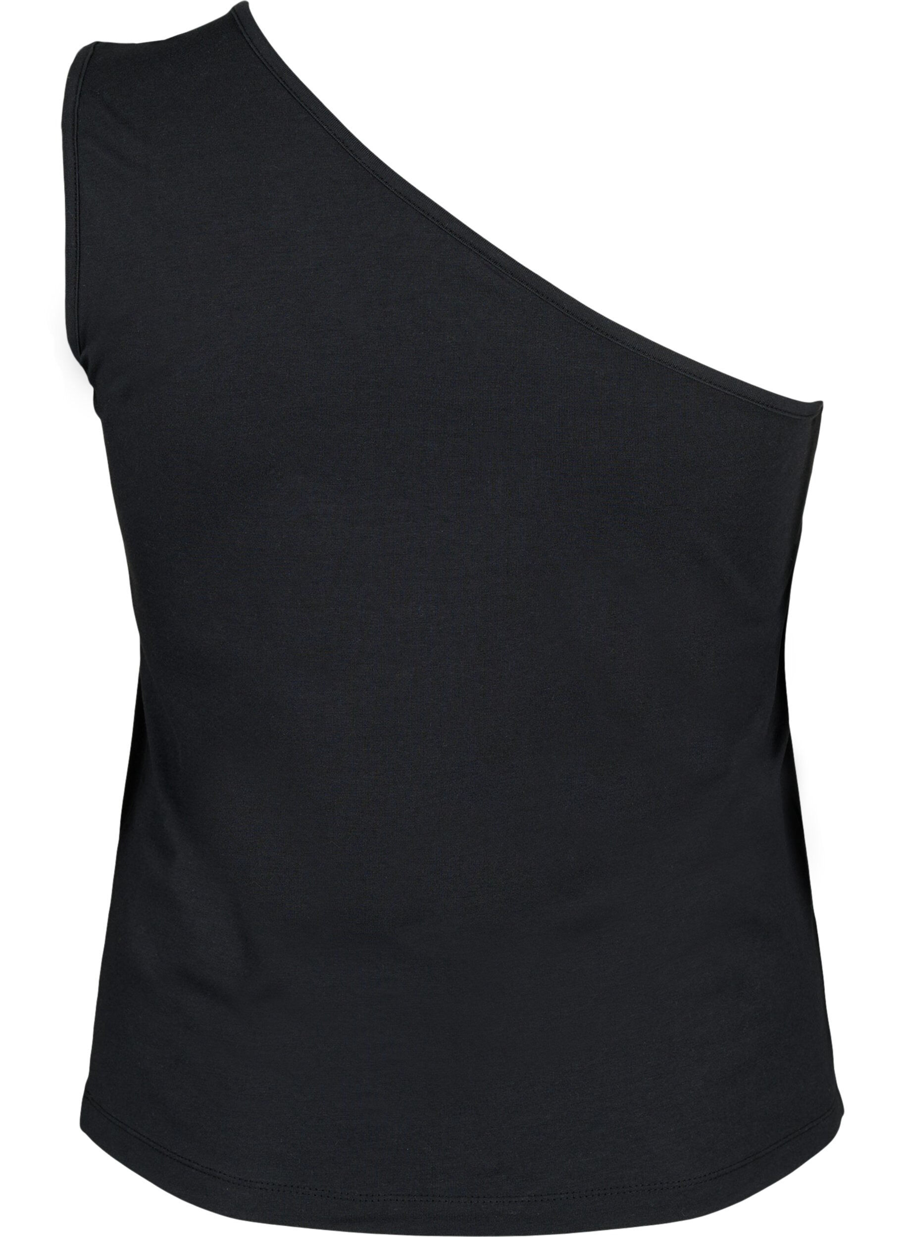 ZizziTopje met &eacute;&eacute;n blote schouder met roos, Black, Packshot image number 1