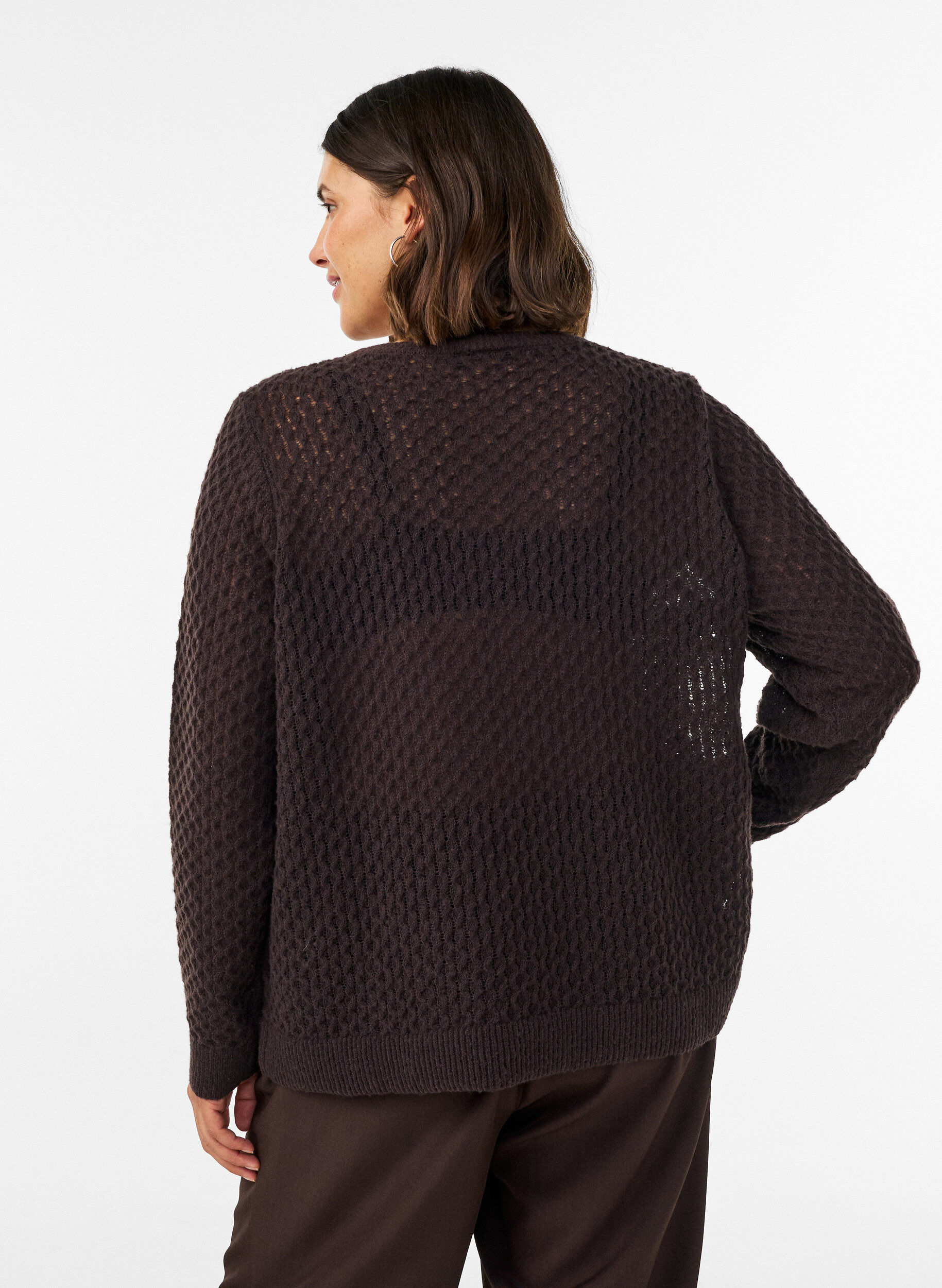 ZizziGebreide blouse met een opengewerkt structuurpatroon, Bruin, Model image number 2