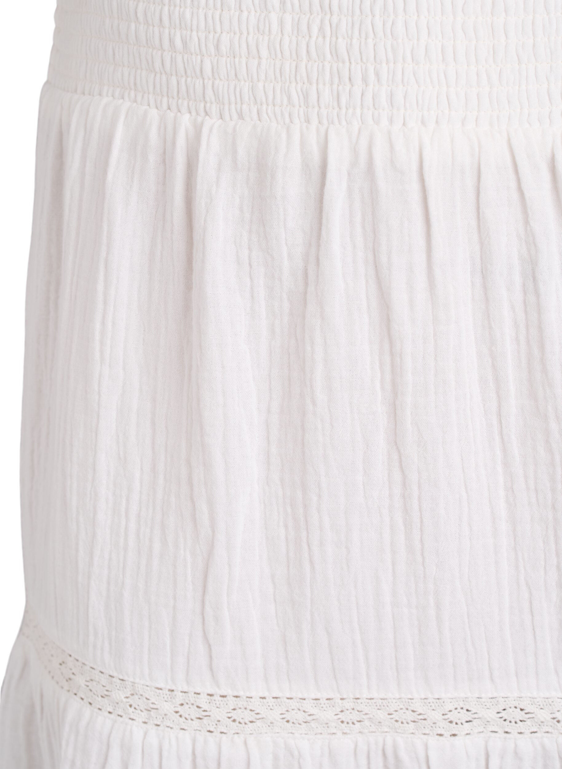 ZizziA-line midi skirt in cotton muslin with crochet band, Wit, Packshot image number 2