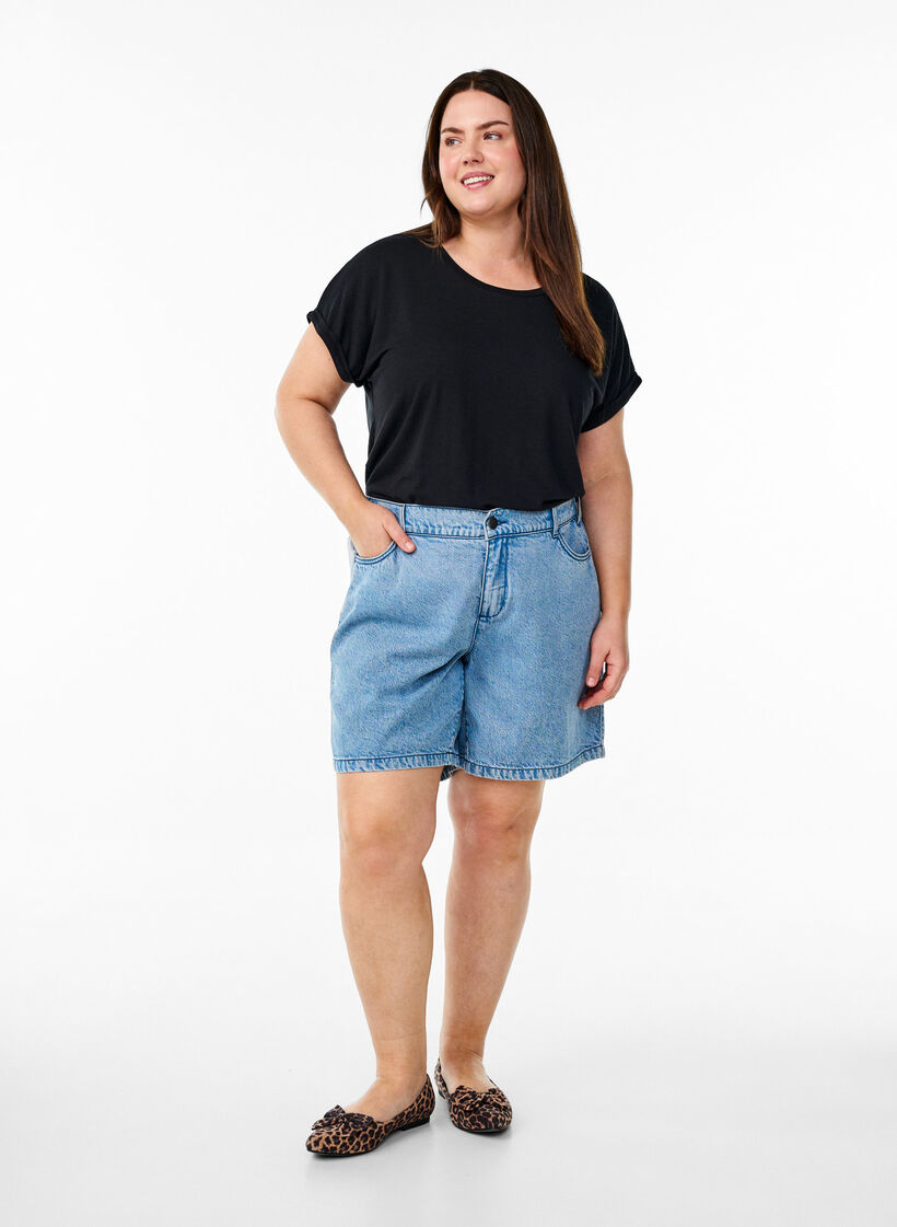 Los T-shirt met ronde hals, Zwart, Model image number 1