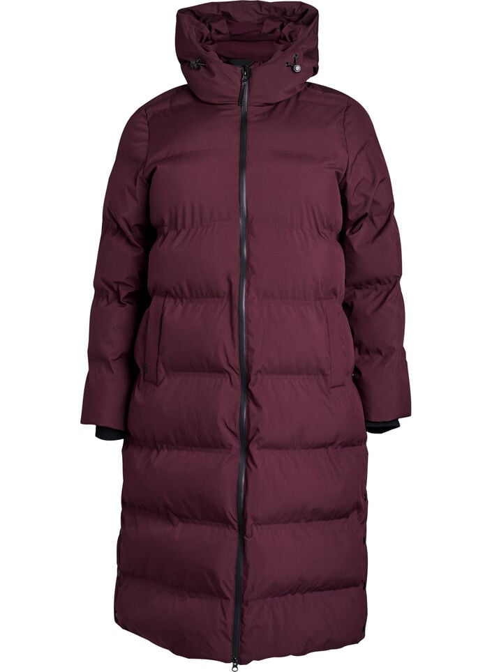 Manteau d'hiver long et matelass&eacute; avec capuche, Bordeaux fonc&eacute;, Packshot image number 0